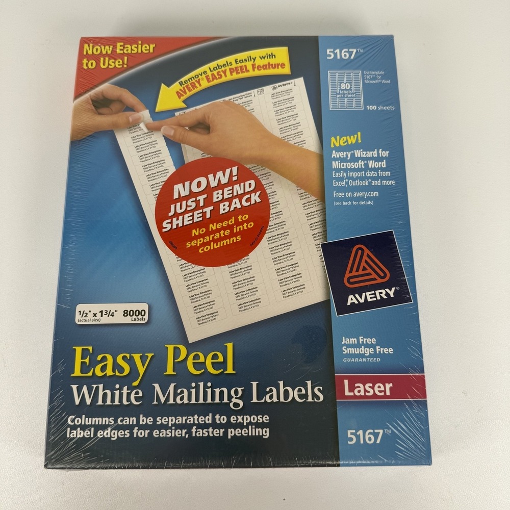 Avery‎ Easy Peel White Address Labels Laser Printers 5167 8000 1/2" x 1 3/4"